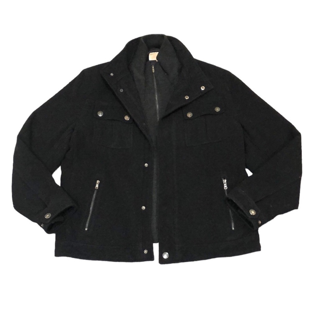 MICHAEL Michael Kors Pea Coat Moto Size Large Black Wool Blend
